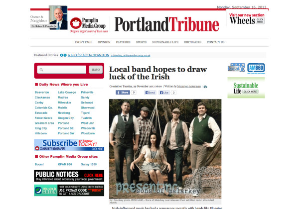 Portland Tribune Band Article