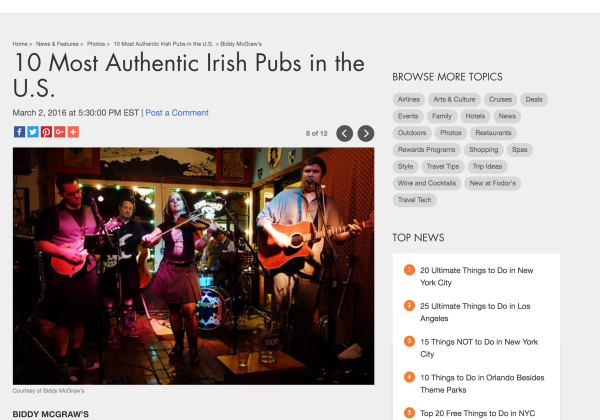 Fodor’s Travel: 10 Most Authentic Irish Pubs in the U.S.
